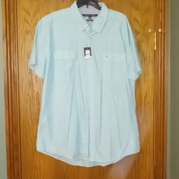 Nwt Men's Tommy Hilfiger Custom Fit Casual Short Sleeve Button Down Shirt